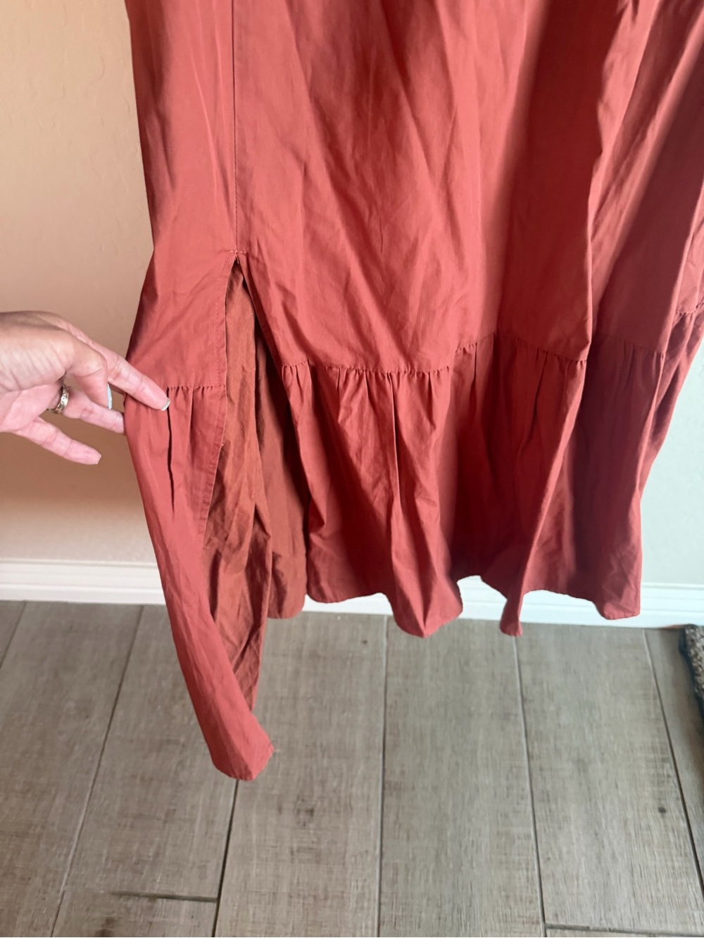 Astr The Label Poplin Puff Tiered Midi Dress Brick Color M Boho Cottagecore - Picture 3 of 4